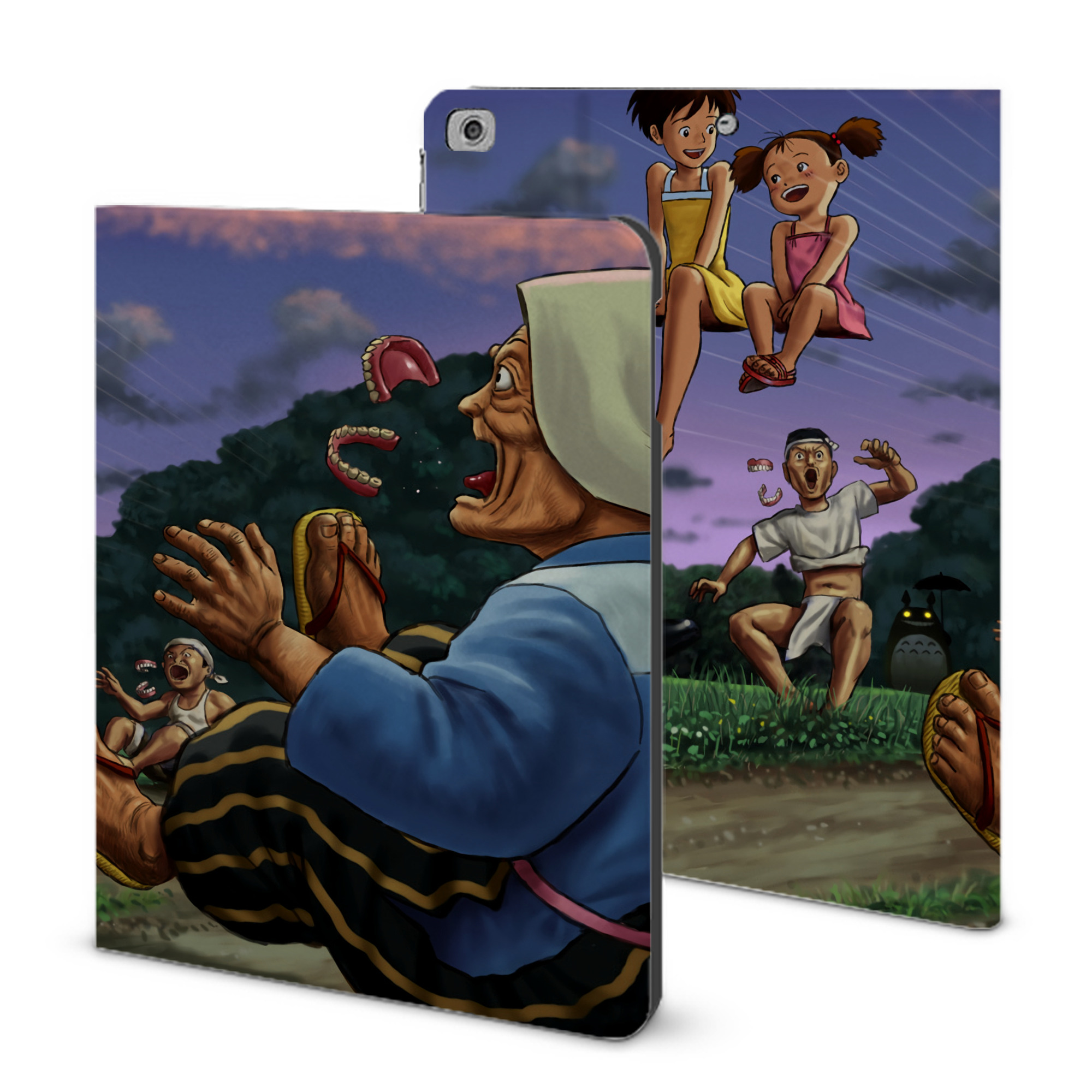 （画像用） となりのトトロ 草壁メイ 草壁サツキ My Neighbor Totoro Satsuki Kusakabe Mei Kusakabe IPad ケース ブック型 PUレザー TPU 耐衝撃 軽量 薄型 ペン収納なし 全面保護 IPad 各モデル対応